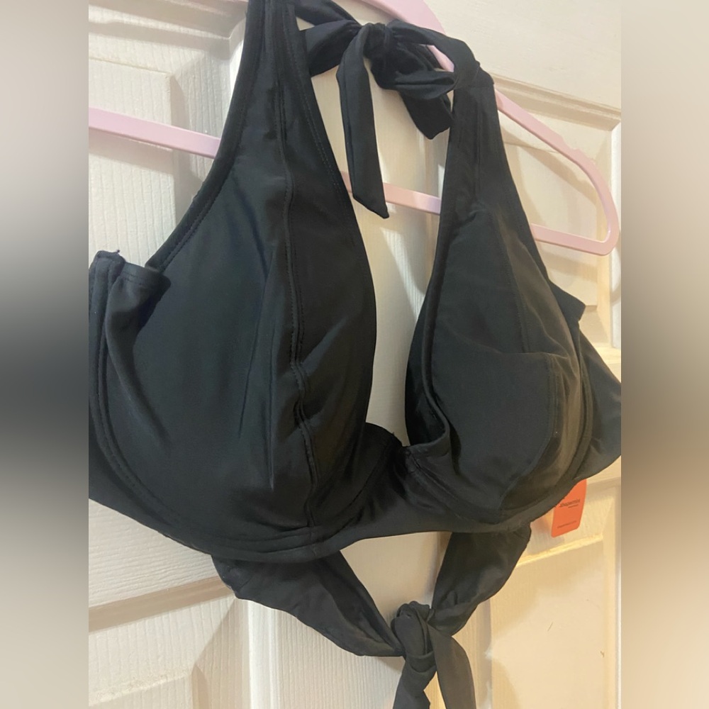2X Shapermint Swim Black Full Coverage Halter Bikini Top NWT